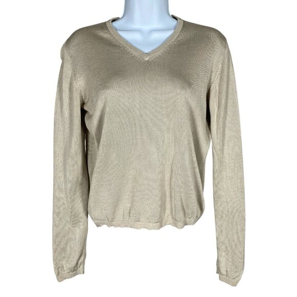 Vintage Emanuel Ungaro 100% Silk Knit Sweater M Long Sleeve V Neck Lightweight - Picture 1 of 13